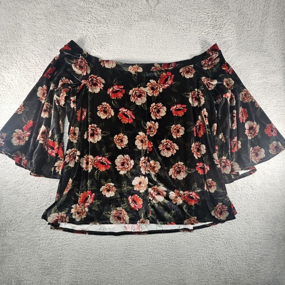 Torrid Off Shoulder Top Womens 4X Floral Velvet Burnout Bell Sleeves‎ Dark Fairy - Picture 7 of 12